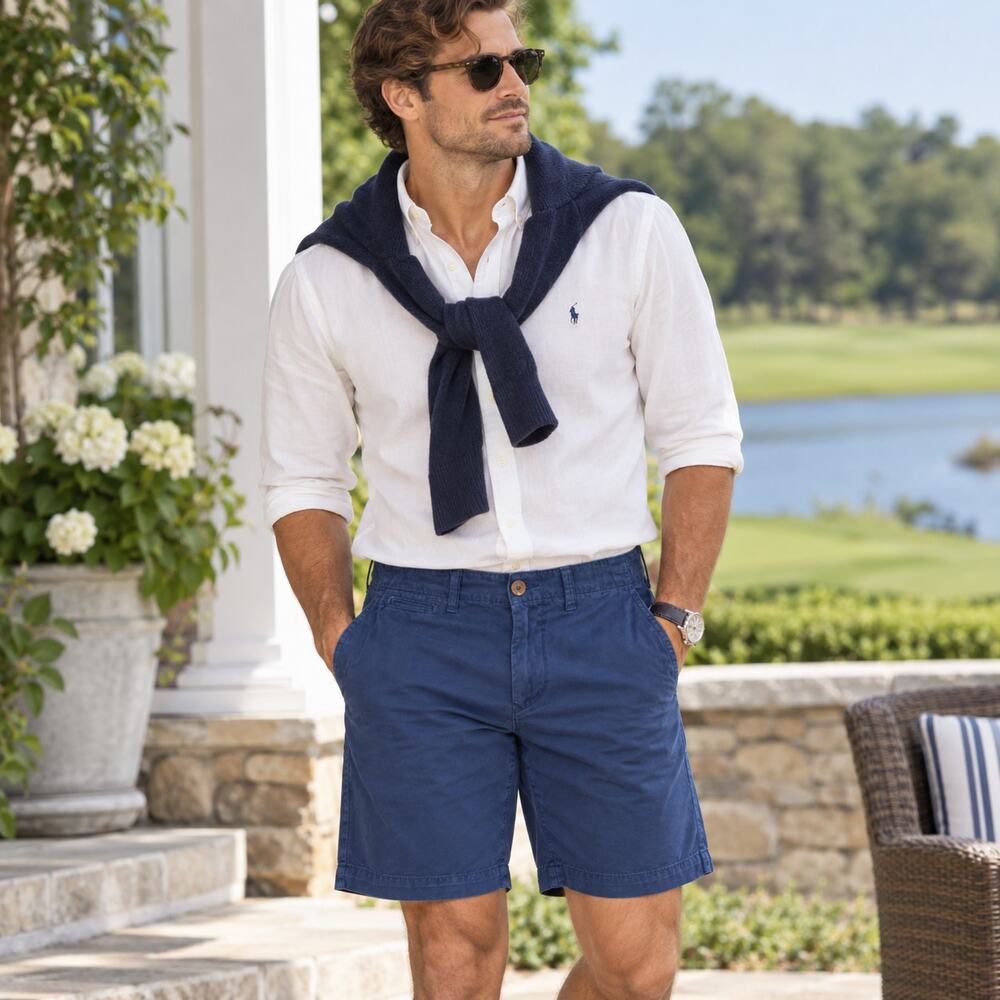 American Eagle Outfitters Men’s Blue Chino Shorts Size 32 Cotton Preppy